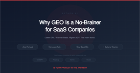 Why GEO is a no-brainer for SaaS companies. Four metric pills showing lower cost per lead, higher conversion rate, higher deal size, and higher customer retention, with AI platform logos for ChatGPT, Perplexity, Gemini, and Claude below