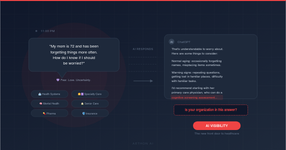 Patient asking AI at 11pm about a parent's memory loss, with AI providing healthcare guidance and recommendations, illustrating how AI visibility is the new front door to healthcare