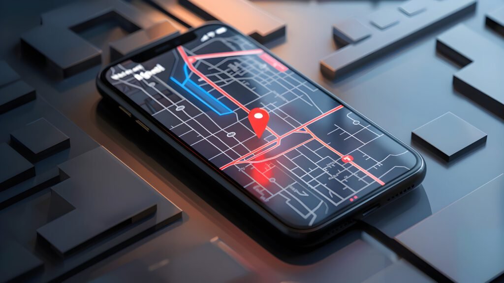Smartphone with Navigation App Displaying Map and Location Pin - Aethon AI